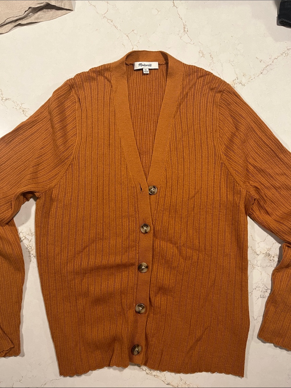 Madewell Women’s XL  Ribbed Button-Front Cardigan - Rust Orange